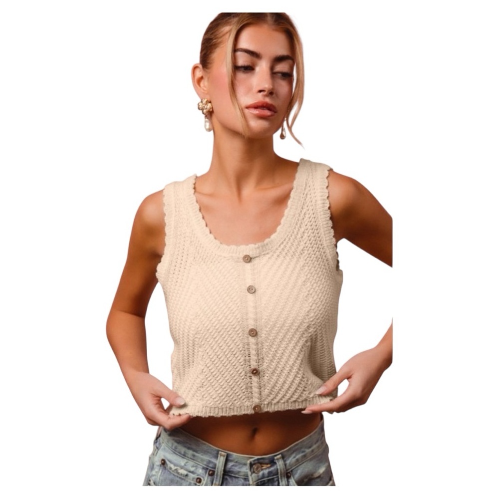 So Me NWT Oatmeal Chevron Acrylic Knit Button-Up Tank Top